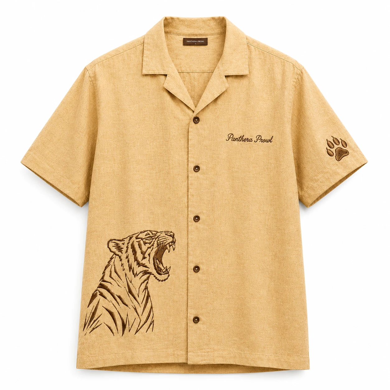 Roar of Ranthambore Shirt — Sahara Beige, roaring Bengal tiger embroidery